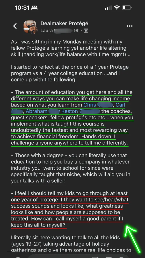 Protégé student testimonial screenshot 8